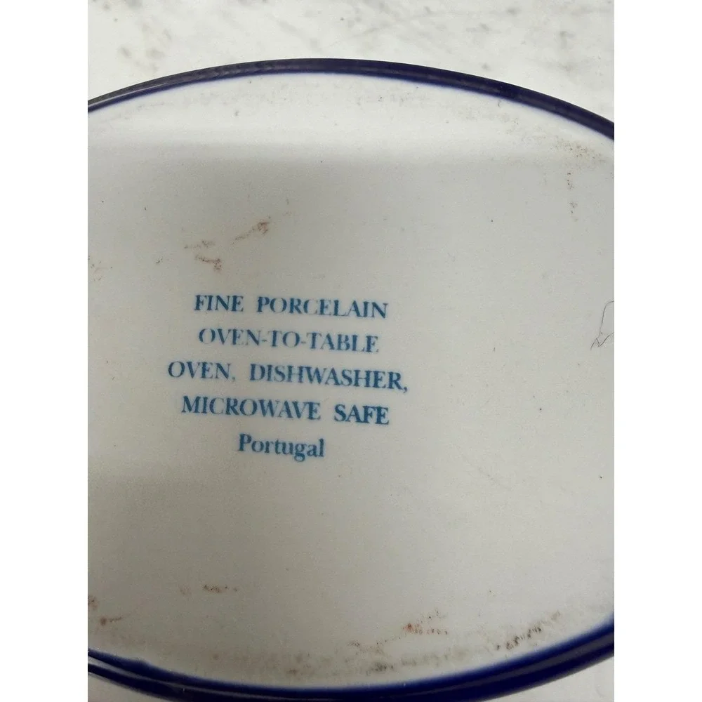 Portugal Fine Porcelain Oval Gratin Baker Cobalt Blue White Oven to Table 9 inch
